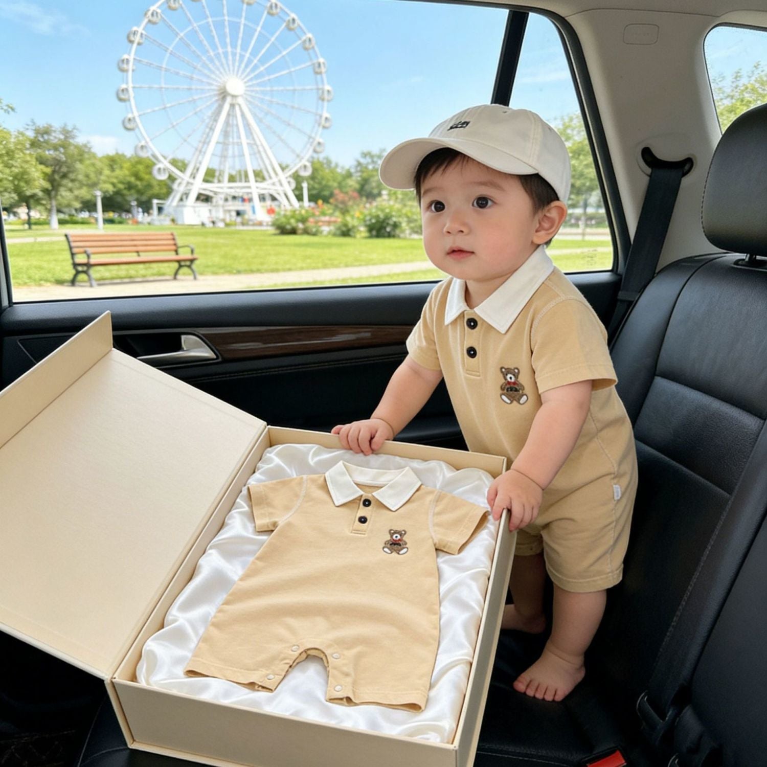 Cotton baby suit with short sleeves