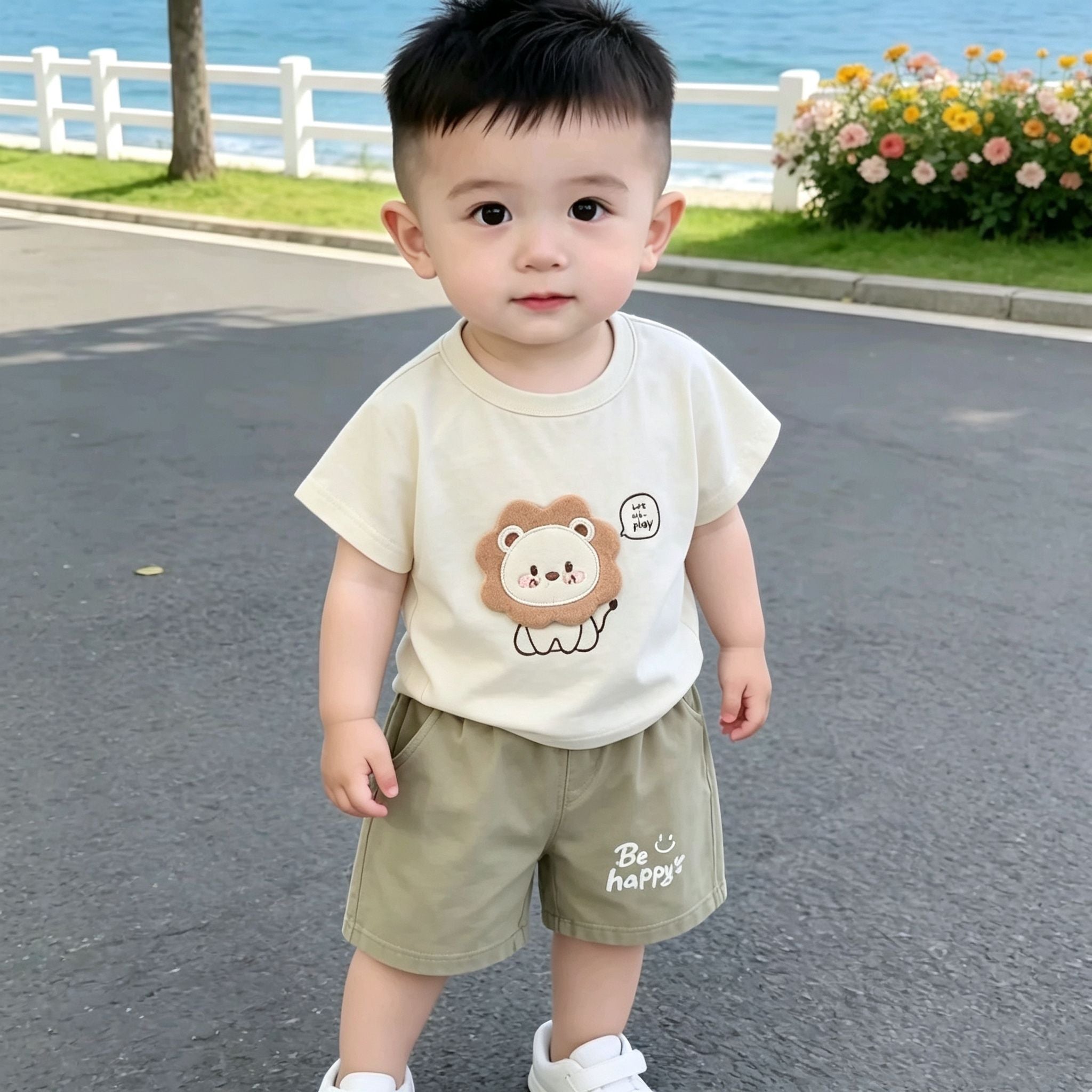 Cotton baby suit with short sleeves
