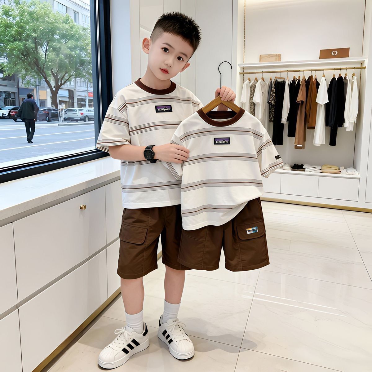 Boys Striped Outfit Tee & Cargo Shorts
