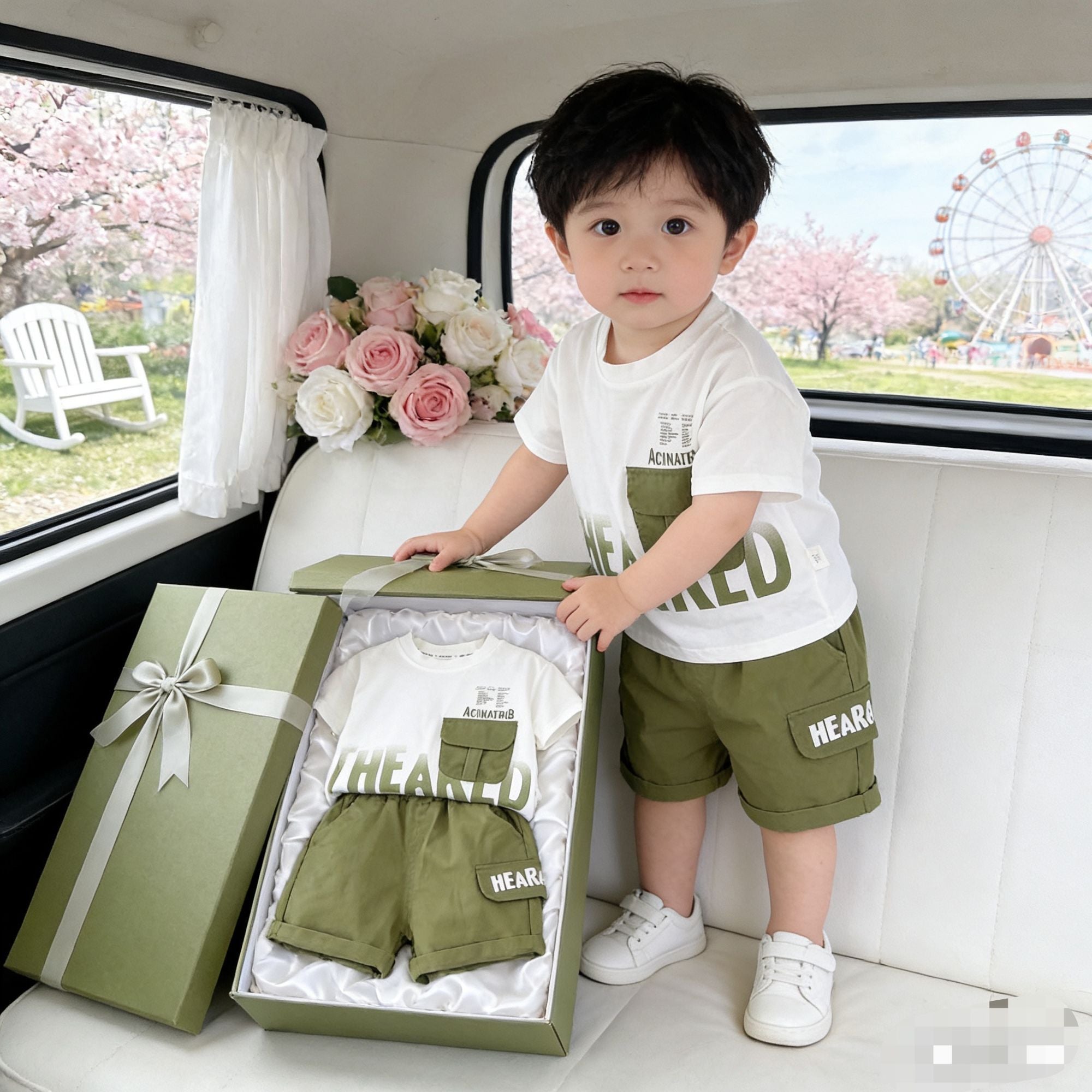 Cotton baby suit with short sleeves