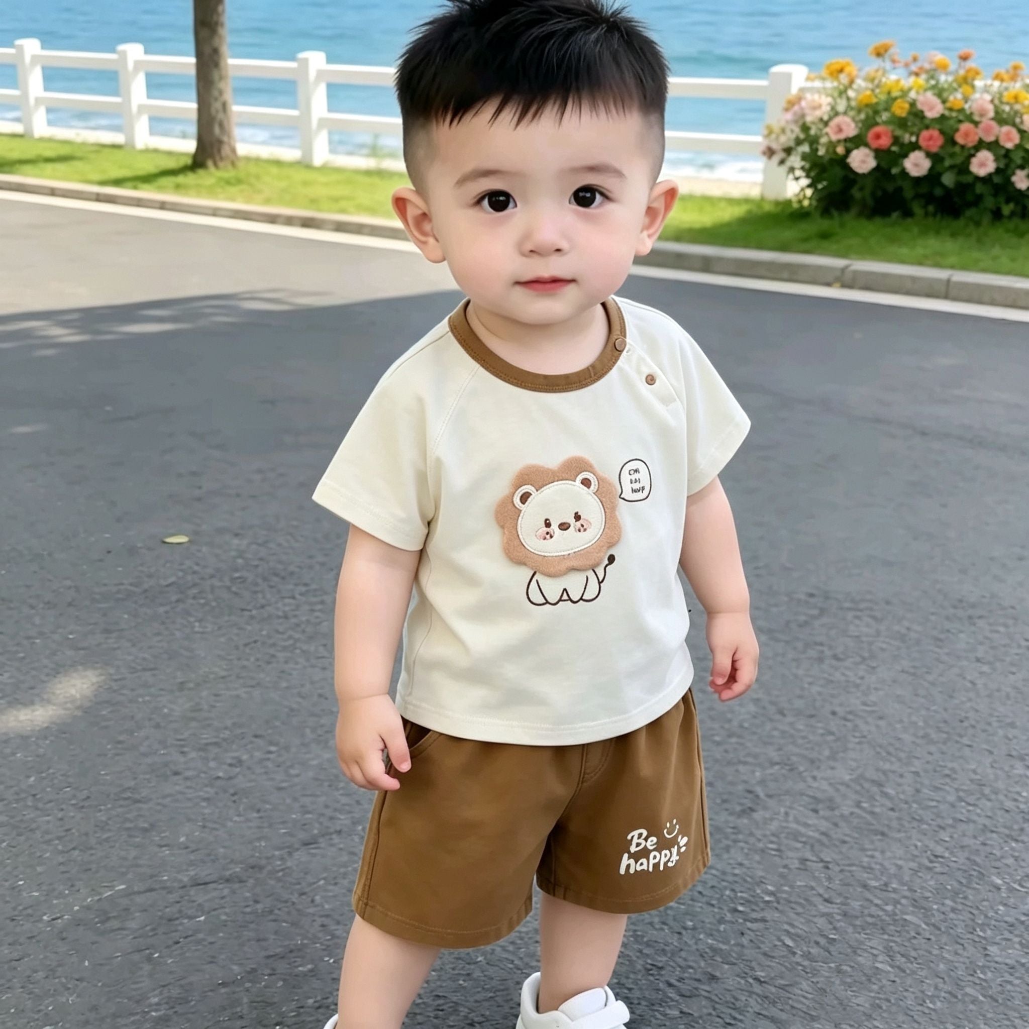 Cotton baby suit with short sleeves