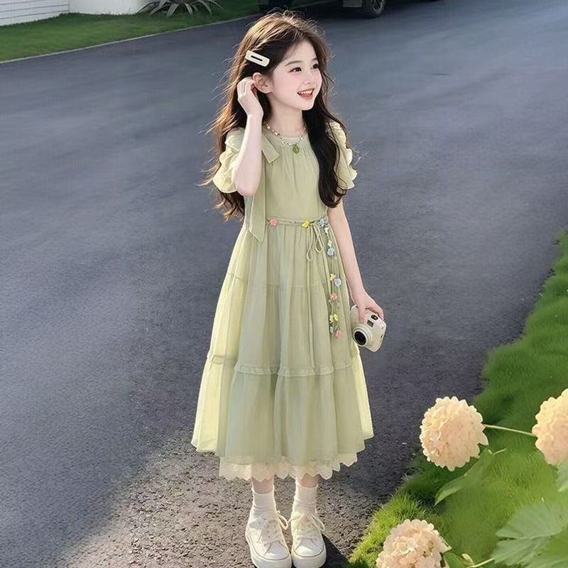 Light Green Swiss Dot Dress With tie