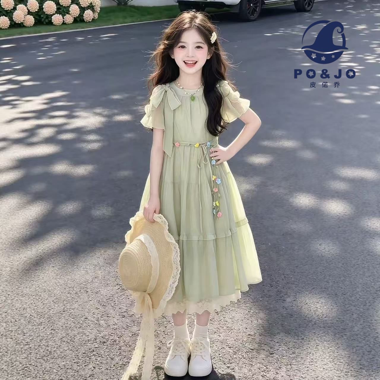 Light Green Swiss Dot Dress With tie